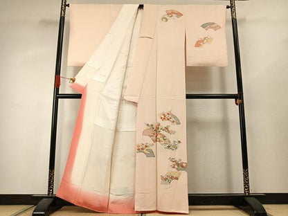 平和屋着物●創業460年・千總　訪問着　地紙花文　金彩　反端付き　正絹　逸品　AABJ4228fy