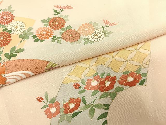 平和屋着物●創業460年・千總　訪問着　地紙花文　金彩　反端付き　正絹　逸品　AABJ4228fy