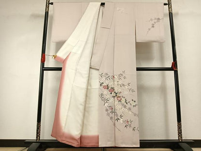 平和屋着物●本加賀友禅作家　金丸充夫　訪問着　枝花文　正絹　逸品　AABJ4230fy