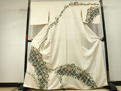 平和屋着物●訪問着　雪輪花蝶文　金銀彩　正絹　逸品　AABJ4234fy