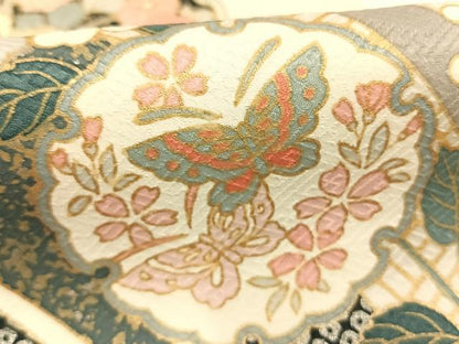 平和屋着物●訪問着　雪輪花蝶文　金銀彩　正絹　逸品　AABJ4234fy