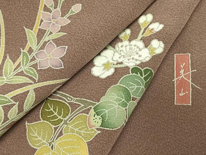 平和屋着物●訪問着　友禅　作家物　草花文　暈し染め　正絹　逸品　未使用　AABJ4235fy