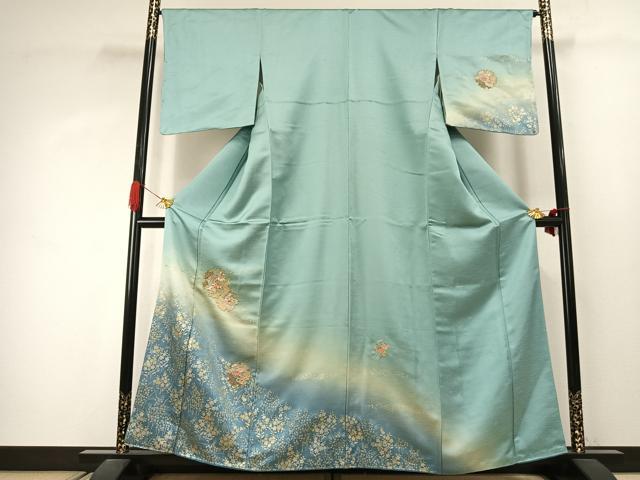 平和屋着物●訪問着　中国三大刺繍　汕頭刺繍　スワトウ刺繍　雪輪花文　暈し染め　金糸　金彩　正絹　逸品　AABJ4236fy