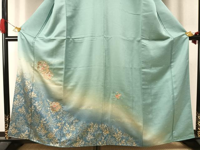 平和屋着物●訪問着　中国三大刺繍　汕頭刺繍　スワトウ刺繍　雪輪花文　暈し染め　金糸　金彩　正絹　逸品　AABJ4236fy