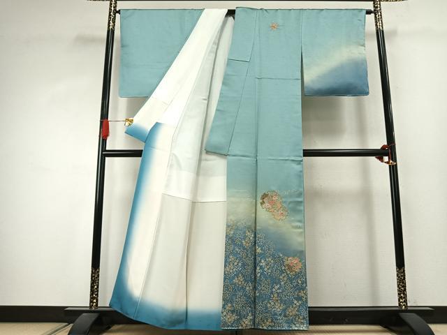 平和屋着物●訪問着　中国三大刺繍　汕頭刺繍　スワトウ刺繍　雪輪花文　暈し染め　金糸　金彩　正絹　逸品　AABJ4236fy