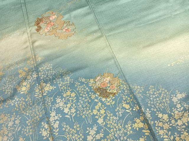 平和屋着物●訪問着　中国三大刺繍　汕頭刺繍　スワトウ刺繍　雪輪花文　暈し染め　金糸　金彩　正絹　逸品　AABJ4236fy