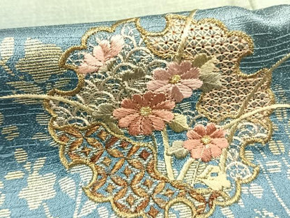 平和屋着物●訪問着　中国三大刺繍　汕頭刺繍　スワトウ刺繍　雪輪花文　暈し染め　金糸　金彩　正絹　逸品　AABJ4236fy