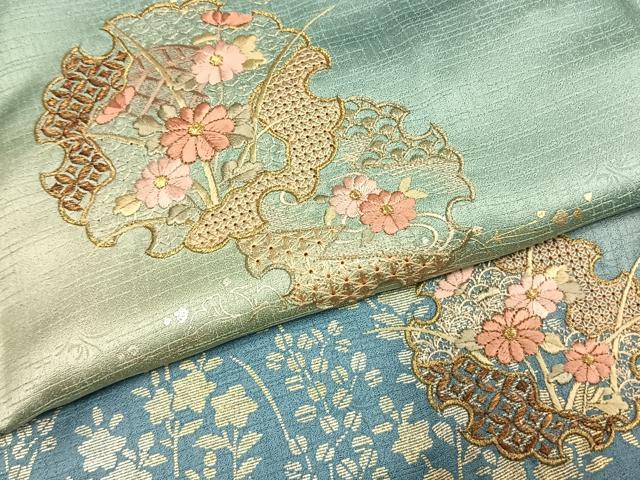 平和屋着物●訪問着　中国三大刺繍　汕頭刺繍　スワトウ刺繍　雪輪花文　暈し染め　金糸　金彩　正絹　逸品　AABJ4236fy