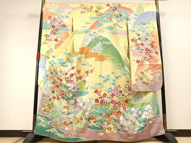 平和屋着物●豪華振袖　駒刺繍　花鳥文　暈し染め　金糸　金彩　正絹　逸品　AABJ4241fy
