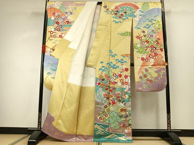 平和屋着物●豪華振袖　駒刺繍　花鳥文　暈し染め　金糸　金彩　正絹　逸品　AABJ4241fy