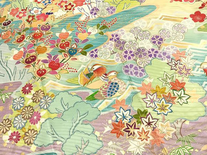平和屋着物●豪華振袖　駒刺繍　花鳥文　暈し染め　金糸　金彩　正絹　逸品　AABJ4241fy
