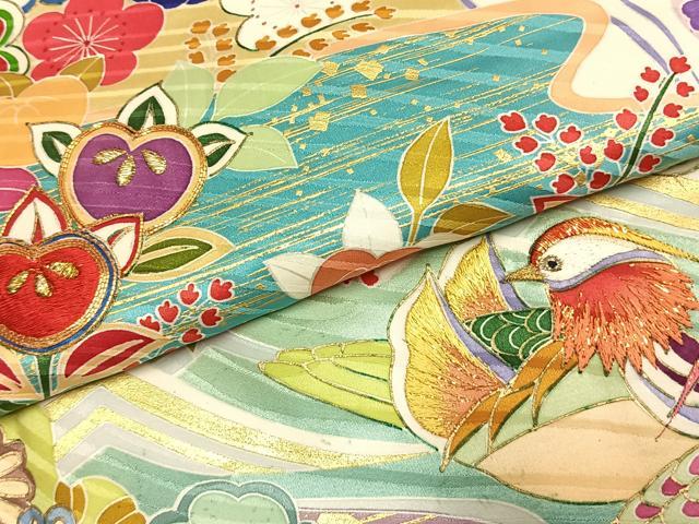 平和屋着物●豪華振袖　駒刺繍　花鳥文　暈し染め　金糸　金彩　正絹　逸品　AABJ4241fy