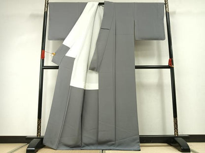 平和屋着物●上質な色無地　灰青色　正絹　逸品　未使用　AABJ4244fy