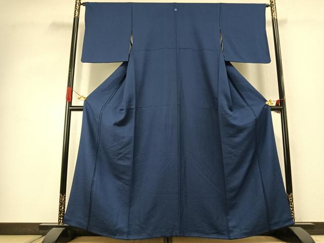 平和屋着物●上質な色無地　霞地紋　紺色　正絹　逸品　AABJ4249fy