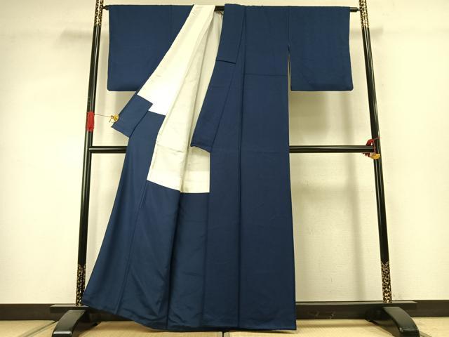 平和屋着物●上質な色無地　霞地紋　紺色　正絹　逸品　AABJ4249fy