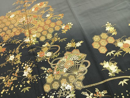 平和屋着物●豪華色留袖　扇面花文　暈し染め　金彩　正絹　逸品　AABJ4251fy