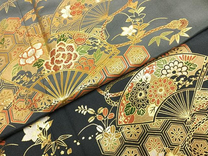 平和屋着物●豪華色留袖　扇面花文　暈し染め　金彩　正絹　逸品　AABJ4251fy