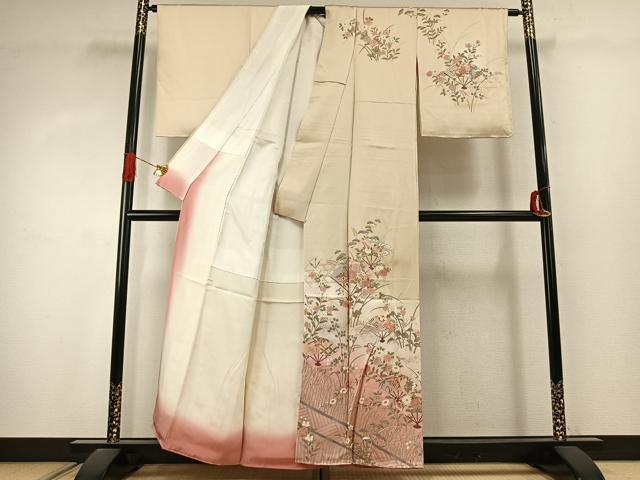 平和屋着物●訪問着　扇面花蝶文　暈し染め　金銀彩　正絹　逸品　未使用　AABJ4252fy