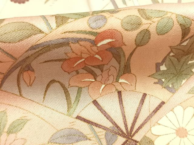 平和屋着物●訪問着　扇面花蝶文　暈し染め　金銀彩　正絹　逸品　未使用　AABJ4252fy