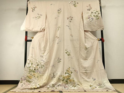 平和屋着物●訪問着　駒刺繍　草花文　暈し染め　金彩　仮絵羽　正絹　逸品　未使用　AABJ4255fy