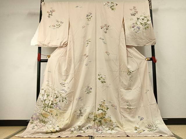 平和屋着物●訪問着　駒刺繍　草花文　暈し染め　金彩　仮絵羽　正絹　逸品　未使用　AABJ4255fy