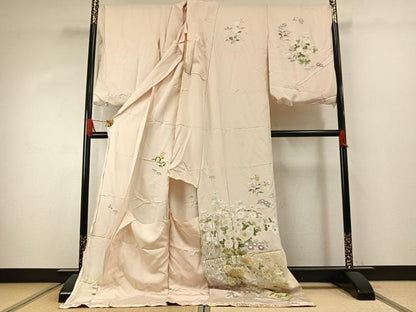 平和屋着物●訪問着　駒刺繍　草花文　暈し染め　金彩　仮絵羽　正絹　逸品　未使用　AABJ4255fy