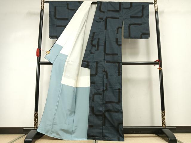 平和屋着物●本場大島紬　一元7マルキ　幾何学文様　正絹　逸品　AABJ4256fy
