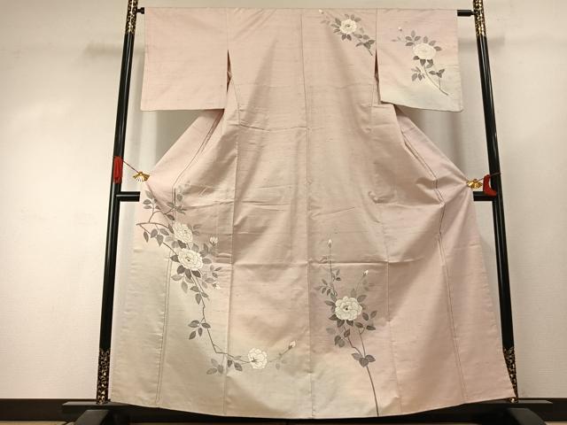 平和屋着物●訪問着　紬地　枝花文　金彩　正絹　逸品　AABJ4262fy