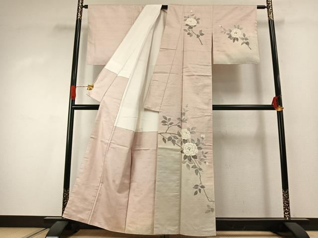 平和屋着物●訪問着　紬地　枝花文　金彩　正絹　逸品　AABJ4262fy