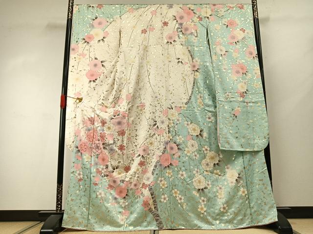 平和屋着物●豪華振袖　枝花文　暈し染め　金彩　正絹　逸品　AABJ4264fy