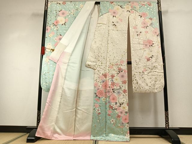 平和屋着物●豪華振袖　枝花文　暈し染め　金彩　正絹　逸品　AABJ4264fy