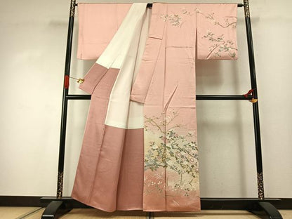 平和屋着物●訪問着　友禅　枝花文　暈し染め　正絹　逸品　AABJ4265fy