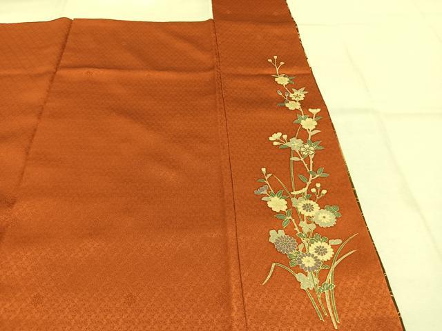 平和屋着物●訪問着　駒刺繍　扇面花鳥文　暈し染め　金彩　ロング丈　正絹　逸品　AABJ4267fy