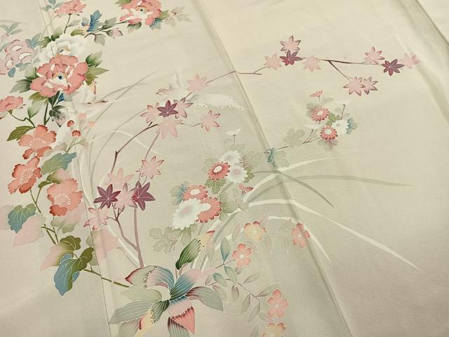 平和屋着物●訪問着　友禅　作家物　花鳥文　正絹　逸品　AABJ4269fy