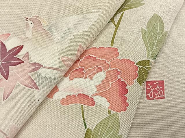 平和屋着物●訪問着　友禅　作家物　花鳥文　正絹　逸品　AABJ4269fy