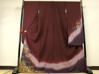 平和屋着物●振袖　草花文　暈し染め　金彩　洗える着物　AABJ4270fy