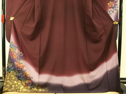 平和屋着物●振袖　草花文　暈し染め　金彩　洗える着物　AABJ4270fy
