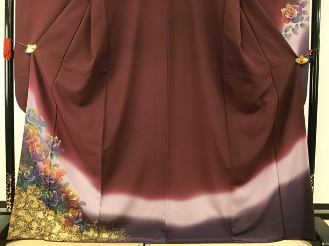 平和屋着物●振袖　草花文　暈し染め　金彩　洗える着物　AABJ4270fy