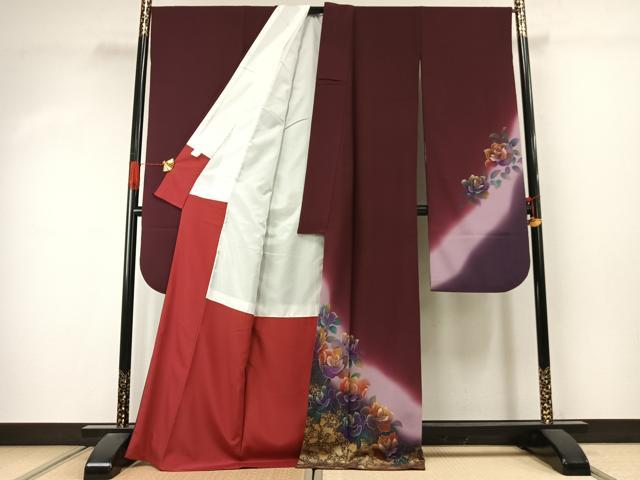 平和屋着物●振袖　草花文　暈し染め　金彩　洗える着物　AABJ4270fy