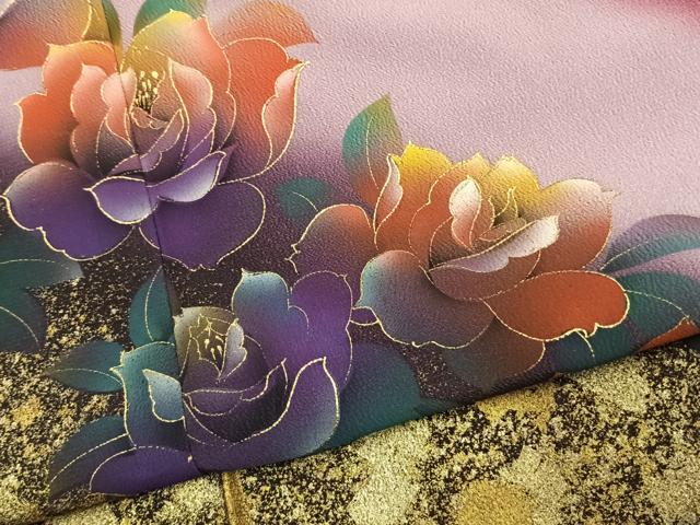 平和屋着物●振袖　草花文　暈し染め　金彩　洗える着物　AABJ4270fy