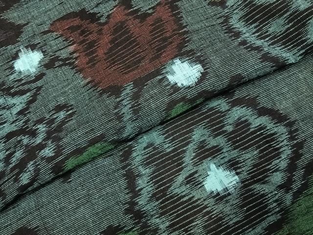 平和屋着物●久留米絣　単衣　草花文　綿　逸品　AABJ4271fy