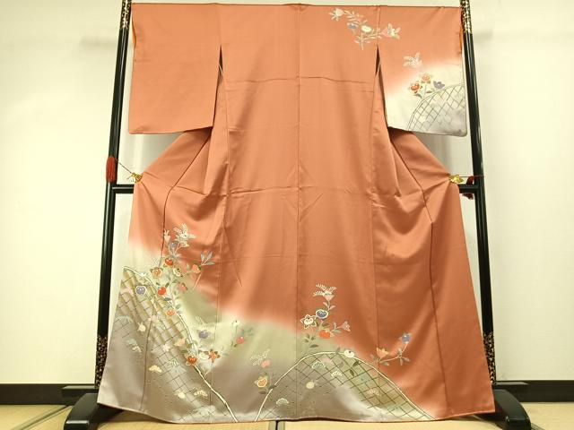 平和屋着物●訪問着　枝花文　暈し染め　金彩　正絹　逸品　AABJ4272fy