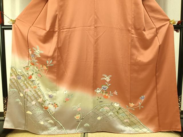 平和屋着物●訪問着　枝花文　暈し染め　金彩　正絹　逸品　AABJ4272fy