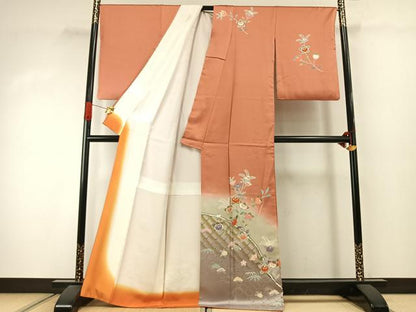 平和屋着物●訪問着　枝花文　暈し染め　金彩　正絹　逸品　AABJ4272fy