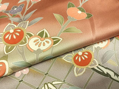 平和屋着物●訪問着　枝花文　暈し染め　金彩　正絹　逸品　AABJ4272fy