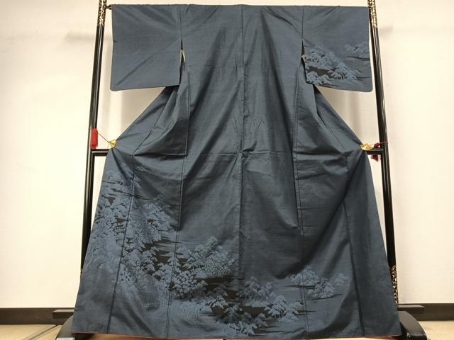 平和屋着物●都喜ヱ門　本場大島紬　訪問着　カタス9マルキ　風景文　藤絹織物謹製　正絹　逸品　AABJ4273fy