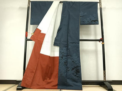 平和屋着物●都喜ヱ門　本場大島紬　訪問着　カタス9マルキ　風景文　藤絹織物謹製　正絹　逸品　AABJ4273fy