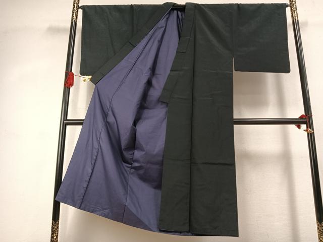 平和屋着物●男性　お召　アンサンブル　霞文　黒地　正絹　逸品　AABJ4274fy