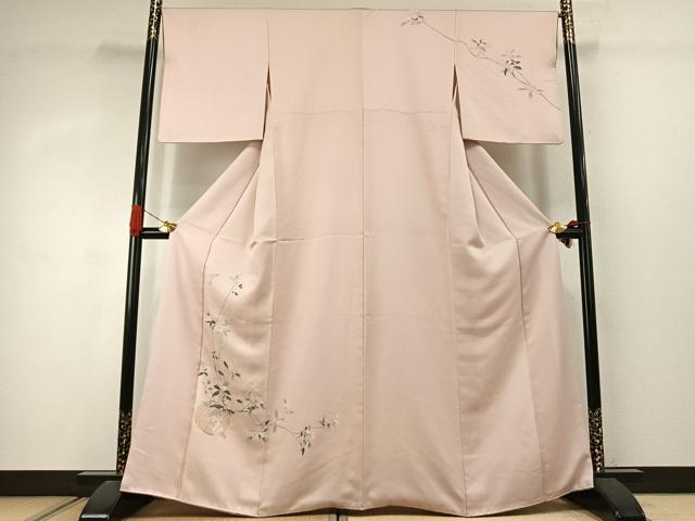 平和屋着物●訪問着　刺繍　枝花文　金彩　正絹　逸品　AABJ4275fy