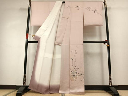 平和屋着物●訪問着　刺繍　枝花文　金彩　正絹　逸品　AABJ4275fy